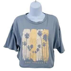 Miroh Tee WMNS L Blue Gray Palm Tree Los Angeles Graphic Boxy Casual Crop Top
